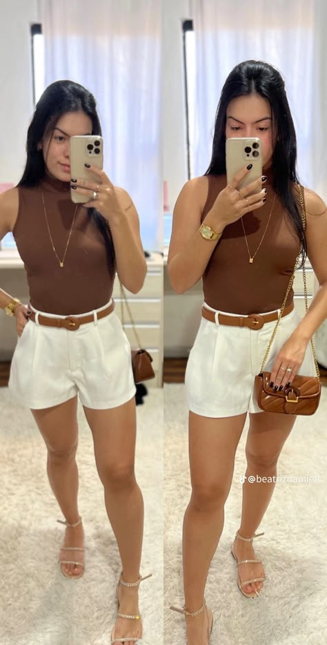 Look Com Short Social, Outfit Con Short Blanco, Looks Party, Casual Day Outfits, Elegante Casual, Causual Outfits, Casual Chic Outfit, Casual Work Outfits, Looks Chic