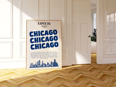 Add a touch of the Windy City to your home with our "Chicago Wall Art Poster Vintage," perfect for any Chicago enthusiast. This piece features a unique design with "Love in The Windy City" boldly displayed, capturing the essence of Chicago with its iconic skyline and heartfelt tribute. Below, a typewriter font shares a nostalgic love letter to the city, making this an ideal addition to any Chicago decor collection. Blue Chicago Aesthetic, Chicago Apartment Decor, Chicago Skyline Art, Chicago Decor, Travel Chicago, Chicago Art Print, Chicago Vintage, Chicago Wall Art, Chicago Pictures