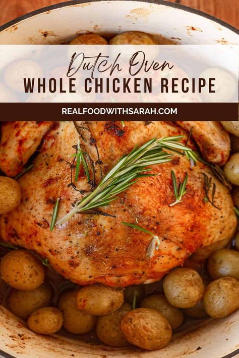 Oven Whole Chicken, Oven Chicken And Potatoes, Dutch Oven Whole Chicken, Fried Turkey Recipes, Dutch Oven Chicken, Roasted Chicken And Potatoes, Whole Chicken Recipes, Chicken And Potatoes, Delicious Family Meals