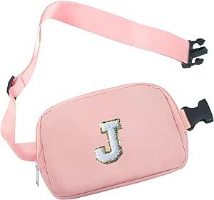 COSHAYSOO Pink Small Waist Fanny Pack Belt Bag with Initial Letter Patch Crossbody Adjustable Strap for Women Teen Girl Traveling Gym Workouts, Mini Cross body Travel Front Purse Trendy Purse (J) Girl Traveling, Mini Cross, Waist Pack, Initial Letter, Initial Letters, Small Waist, Fanny Pack, Belt Bag, Gym Workouts