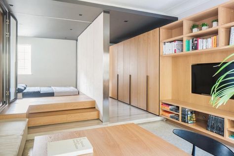 Functional Micro Apartment with Open Design - Shanghai, China Micro Apartments, Interior Design Articles, Affordable Apartments, Micro Apartment, Studio Loft, Tiny Apartments, Deco Studio, Small Studio Apartment, Small Space Design