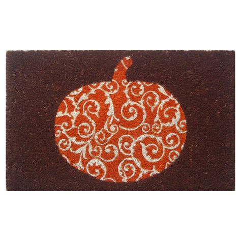 Entryways Scrolled Pumpkin Non Slip Coir Door Mat - P2038 Pumpkin Doormat, Fall Tree Painting, Coir Door Mat, Fall Doormat, Hand Stencil, Entryway Mats, Coir Mat, Outdoor Door, Glass Pumpkins