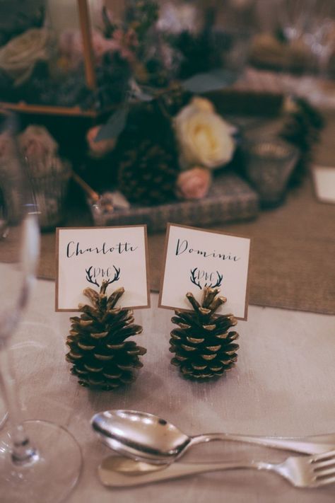 Simple Rustic Wedding, Winter Wedding Table, Winter Wedding Decorations, December Wedding, Wedding Table Decorations, Rustic Wedding Decor, Free Wedding, Pine Cone, Christmas Wedding