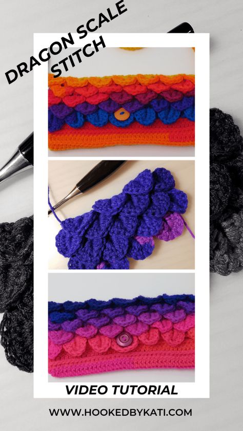 Crocodile/ Dragon Scale Stitch | Video Tutorial | Hooked by Kati Crocodile Dragon, Stitch Witchery, Simply Crochet, Crocodile Stitch, Dragon Scales, Crochet Dragon, Stitch Crochet, Crochet Videos Tutorials, Crochet World