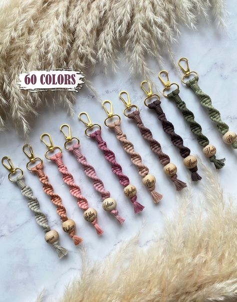 Beaded Name Keychain, Keychain With Beads, Boho Macrame Keychain, Junior Bridesmaid Gifts, Thread Beads, Name Keychain, Macrame Keychain, Macrame Boho, Lanyard Keychain