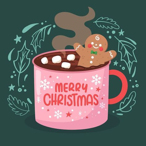 Free vector flat christmas hot chocolate... | Free Vector #Freepik #freevector #christmas-chocolate #christmas-drink #christmas-flat #christmas Hot Chocolate Illustration, Hot Chocolate Vector, Chocolate Illustration, Christmas Illustration Design, Mug Drawing, Green Xmas, Hot Chocolate Drinks, Deer Illustration, Christmas Hot Chocolate