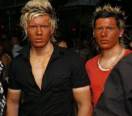 19 People with Spray Tans From HELL! I love the farmers tan on the arms of the one on the left