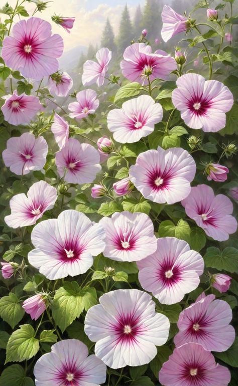 Mallow. (Lavatera). Mark Keathley art by and mandy di... by Tamara widitz - Playground Mallow Flower, Rose Of Sharon, Create Art, Image Generator, Social Media Posts, Creating Art, Hibiscus, Wild Flowers, Beautiful Flowers