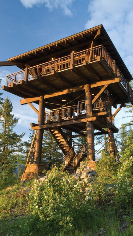 A Montana Cabin That Looks Like a Fire Lookout Tower Tower Cabin, Fire Lookout Tower, Earth Lodge, Hunting Cabins, Log Fence, Montana Cabin, Camp Projects, Fire Lookout, Fire Tower