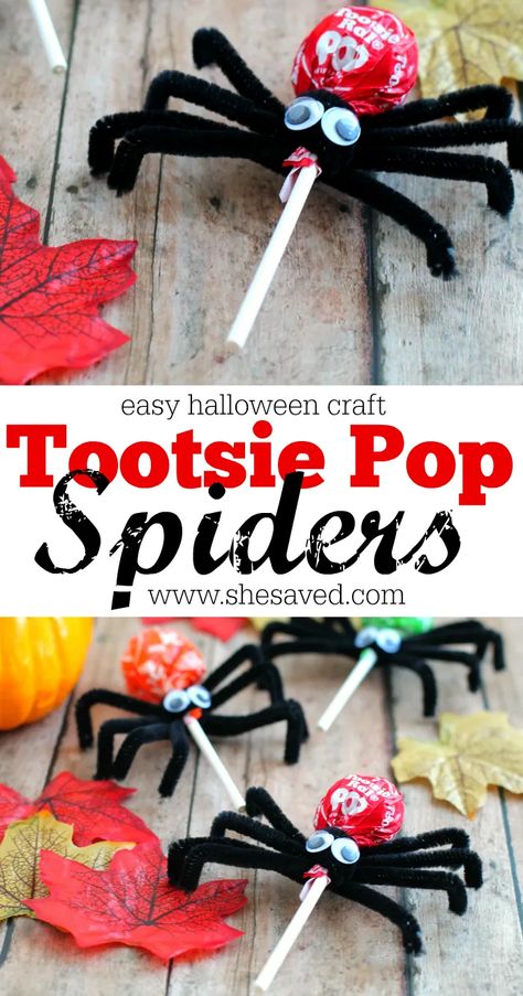 Spiders Craft, Silly Crafts, Easy Halloween Craft, Spider Craft, Tootsie Roll Pops, Halloween Arts, Classroom Halloween Party, Halloween Decorations For Kids, Google Eyes