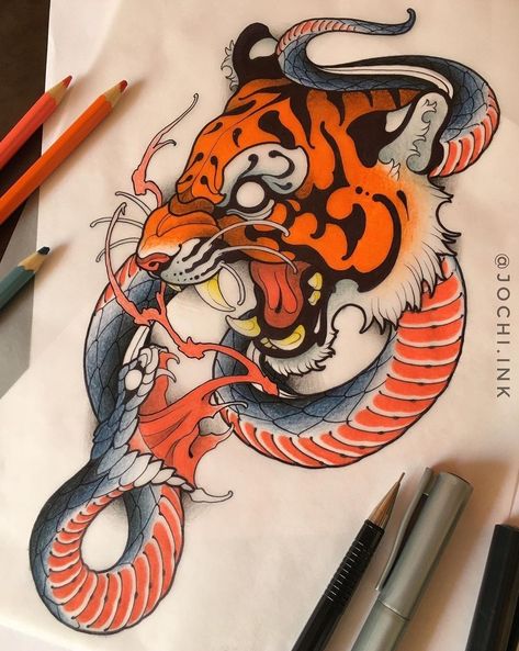 Traditional Japanese Tattoo Flash, Tiger Head Tattoo, Japanese Tiger Tattoo, Fox Tattoo Design, Baby Tattoo Designs, Neo Tattoo, Animal Tattoo Ideas, Japanese Tiger, Owl Tattoo Design