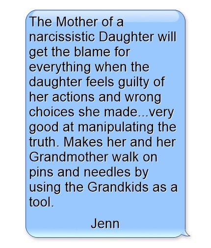 The Mother of a narcissistic Daughter will get the blame for everything when the daughter feels guilty of her actions and wrong choices she made...very good at manipulating the truth. Makes her and her Grandmother walk on pins and needles by using the Grandkids as a tool. Narcissistic Daughters, Narcissistic Daughter, Respect Parents Quotes, Grandparent Alienation, Adult Children Quotes, Billy B, Grandparents Quotes, Personality Disorders, Narcissistic People