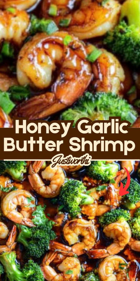 This Honey Garlic Butter Shrimp and Broccoli dish is a perfect balance of sweet, savory, and rich flavors. Tender shrimp are coated in a luscious honey garlic butter sauce, paired with crisp, vibrant broccoli for a satisfying meal that's ready in just 20 minutes. It's a quick, easy, and healthy dinner option that's great for busy weeknights or when you're craving a takeout-style dish at home. Garlic Butter Shrimp And Broccoli, Honey Garlic Butter Shrimp, Broccoli Sauteed, Broccoli Dishes, Healthy Dinner Options, Comfort Casseroles, Shrimp And Broccoli, Garlic Butter Shrimp, Butter Shrimp