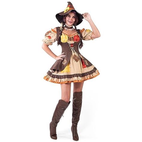 Spooktacular Creations Women Brown Scarecrow Dress with Hat, Collar Costume Set for Adult Halloween Dress Up Party Cosplay Scarecrow Costume Women, Scarecrow Outfits, Scarecrow Dress, Halloween Costumes Scarecrow, Dress With Hat, Scarecrow Costume, Matching Halloween Costumes, Dress Up Party, The Crows