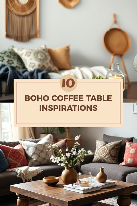 Looking to spruce up your living space? Check out these 10 fun and creative ideas for boho coffee tables! This guide showcases unique styles, vibrant colors, and eclectic decor to inspire your next home makeover. Catch the essence of bohemian living with effortless layers of textiles, plants, raw materials, and accessories. Discover the ways to incorporate a global feel with natural elements, stunning art pieces, essential books, and personal touches that make your coffee table truly yours. Perfect for any room that needs some character! Boho Farmhouse Coffee Table, Boho Coffee Table Decor Ideas, Coffee Table Boho Decor, Boho Coffee Tables, Coffee Table India, Boho Coffee Table, Coffee Table Inspiration, Cowboy Coffee, Egg Coffee