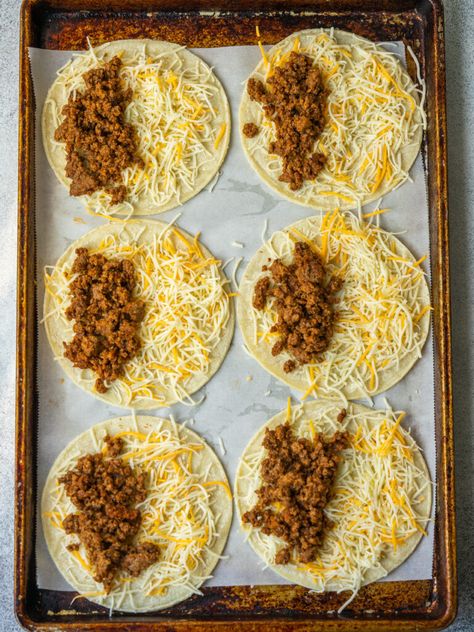 Easy Supper Ideas Quick For Kids, Pan Tacos Ground Beef, Easiest Cheapest Dinners, Baked Mini Tacos Ground Beef, Taco Style Recipes, Baked Steak Tacos, Ground Beef And Croissant Recipes, Oven Baked Dinner Ideas, What To Eat With Tacos