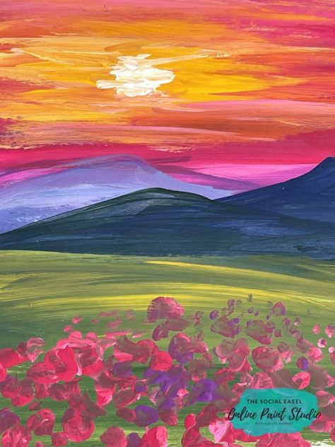 Drawing Sunset, Sunset Landscape Painting, Fauvism Art, Sunset Canvas Painting, Easy Landscape Paintings, Sunset Artwork, Landscape Paintings Acrylic, Textured Canvas, Cute Paintings