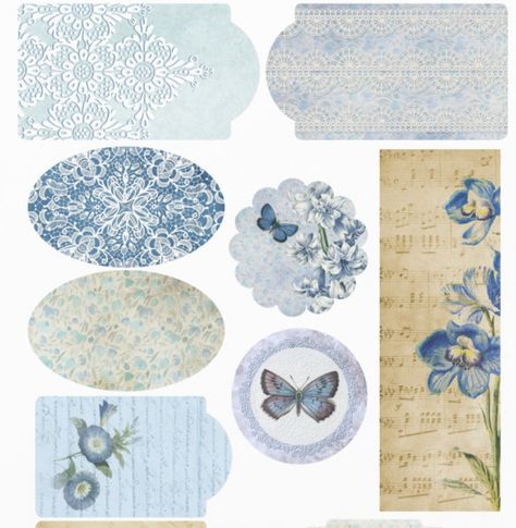 Blue Scrapbook Stickers, Blue Stickers Aesthetic Printable, Blue Scrapbook Ideas, Blue Ephemera, Scrapbooking Printables, Blue Scrapbook, Scrapbook Printables Free, Collage Pieces, Scrapbook Design