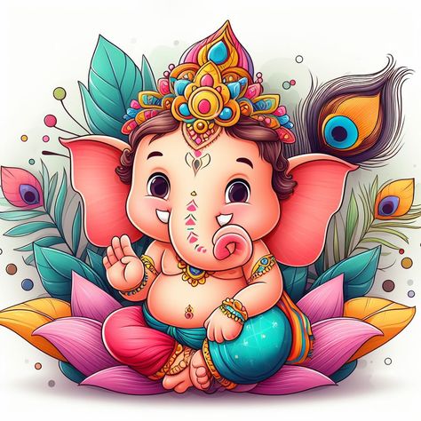 Ganesh Ji Cute Drawing, Little Ganesha Cute, God Drawings, Ganesha Art Illustration, Laxmi Ganesh, Diwali Drawing, Child Drawing, God Pics, Ganesha Drawing