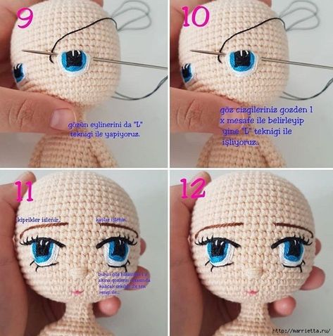 Crochet Eyes, Crochet Dolls Free Patterns, Pola Amigurumi, Crochet Doll Pattern, Knitted Dolls, Amigurumi Free, Amigurumi Free Pattern, How To Crochet, Doll Face