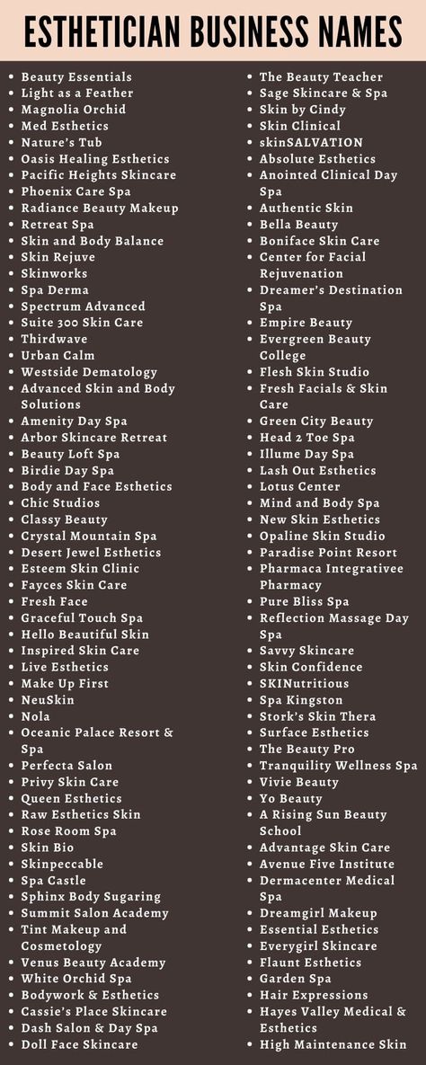 If you are looking for esthetician business names, you are on the right page. We have shared a massive list of facial company names and suggestions that will help you find a business name.  Over the last year, we have helped thousands of entrepreneurs name their businesses.  Before you select a name for Skincare Company, here is what a good name is:  Catchy and attractive. Simple but cute. Memorable and catchy Tells a story. Name Skincare Idea, Small Lash Business Name Ideas, Skin Care Page Name Ideas, Aesthetic Beauty Salon Names, Skincare Page Name Ideas, Aesthetician Name Ideas, Best Buissnes Ideas, Lash Company Names, Skincare Brand Names Ideas