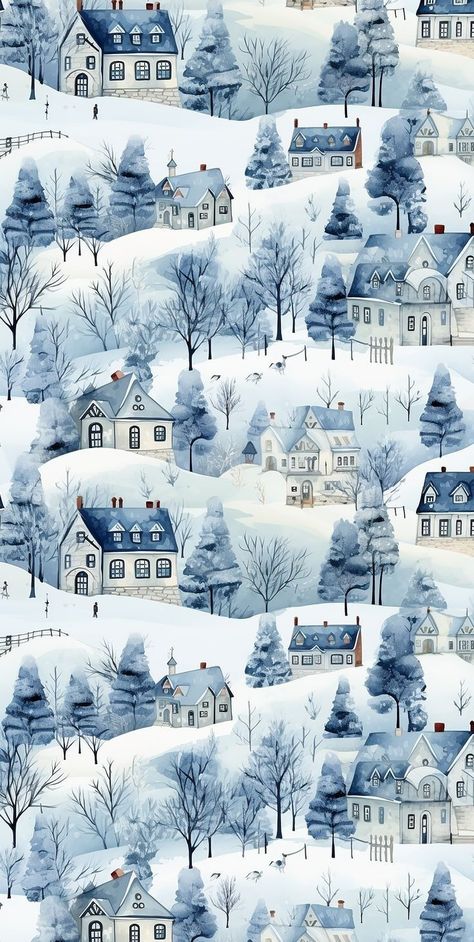 Winter Houses, Christmas Seamless Pattern, Images Of Animals, Christmas Illustrations, Winter Illustration, Backgrounds Phone, 수채화 그림, Printable Scrapbook Paper, Winter Wallpaper