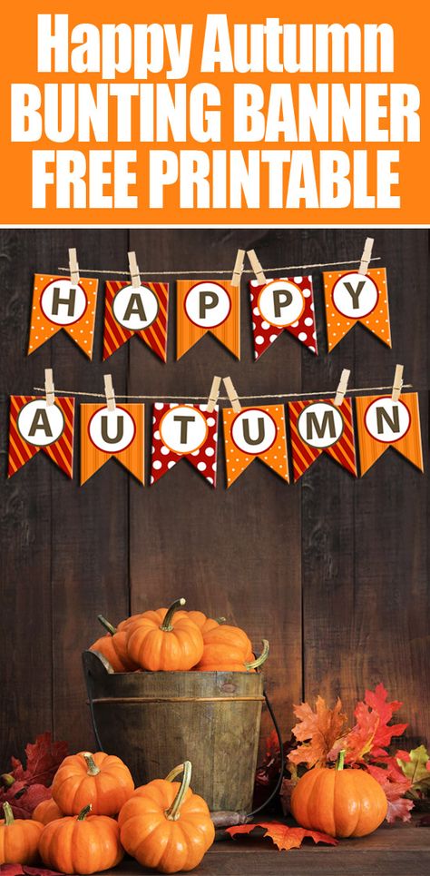 Happy Autumn FREE bunting banner! Great for fireplace mantel decor or to hang anywhere in your home. LOVE! Autumn Bunting, Fall Bunting, Autumn Banner, Free Fall Printables, Happy Autumn, Casa Halloween, Crafts For Teens To Make, Fall Banner, Fall Theme