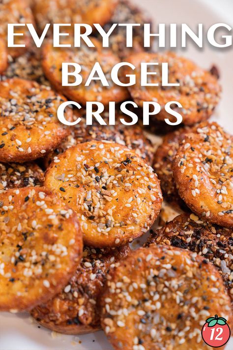 Everything Bagel Crisps | 12 Tomatoes Everything Bagel Seasoning Snacks, Everything Bagel Bits 12 Tomatoes, Everything Bagel Bits, Everything Bagel Crackers, Everything Bagel Seasoning Recipes, Bagel Crisps, Lite Meals, Easy Homemade Snacks, Easy Low Carb Snacks