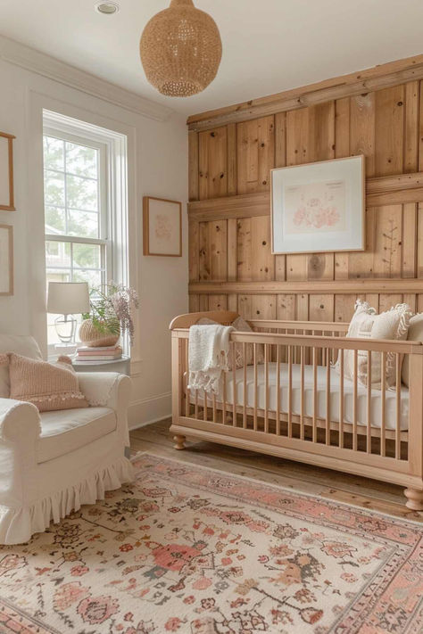 50 Rustic Baby Girl Nursery Inspirations for a Serene Haven Western Farmhouse Nursery, Farmhouse Inspo Interior, Baby Girl Country Nursery, Simple Western Nursery, Crib In Corner, Southern Nursery Girl, Baby Girl Farm Nursery, Vintage Cowgirl Nursery, Girl Vintage Nursery