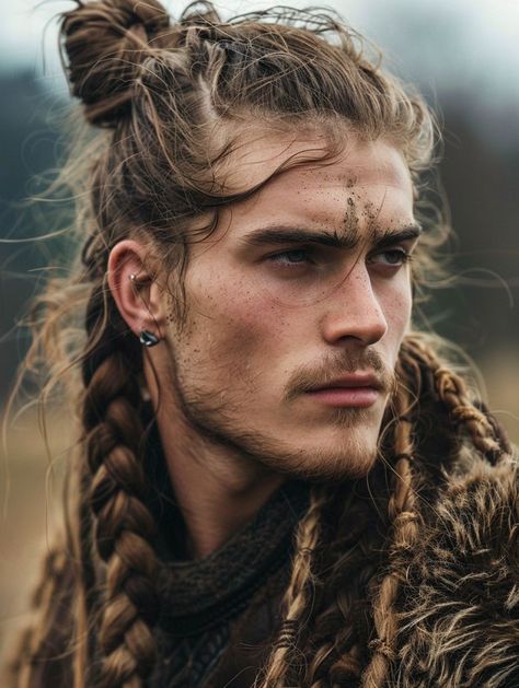 Men With Medium Length Hair, Viking Hair Men, Men Long Curly Hair, Viking Hairstyles For Men, Arabic Hairstyles, Nordic Men, Viking Hairstyle, Braided Designs, Viking Hairstyles