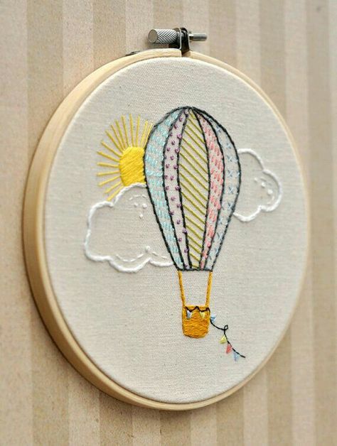 Hot Air Balloon Embroidery, Air Balloon Embroidery, Embroidery Hoop Art Tutorial, Balloon Embroidery, Hoop Art Wall, Embroidery Hoop Art Diy, Embroidery Hoop Wall, Embroidery Hoop Wall Art, Embroidery Stitches Tutorial