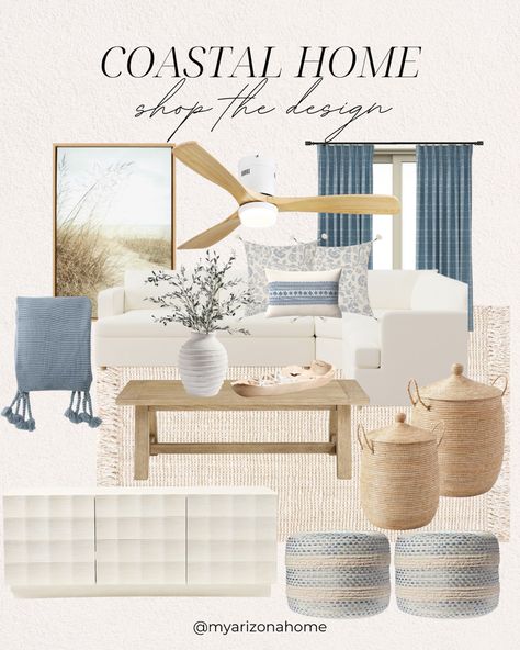 Coastal Decor Casual Coastal Living Room, Coastal Living Room Decor, Living Room Mood Board, Light Blue Decor, Room Mood Board, Living Room Coastal, Coastal Decorating Living Room, Beach Living Room, Casual Coastal