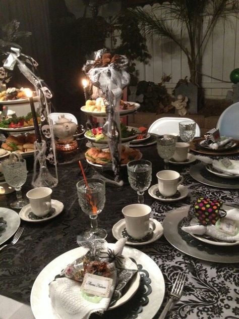 Halloween High Tea Party, October Tea Party, Spooky Tea Party, Black Tea Party, Gothic Tea Party, Tea Party Halloween, Tea Party Photography, Witchy Party, Gothic Table