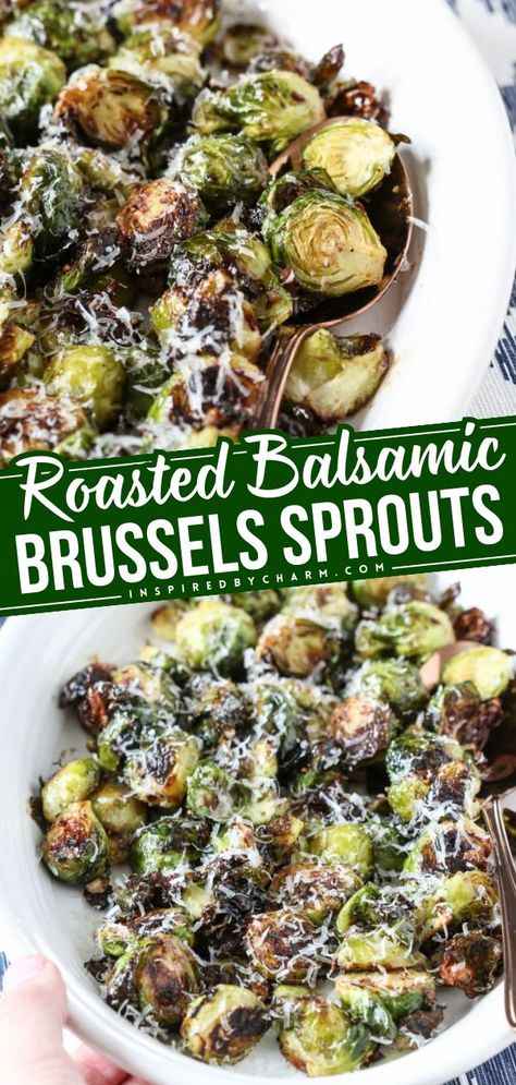 Balsamic brussels sprouts! They're a must on your Easter dinner menu. Crispy and crunchy with a drizzle of balsamic glaze, this roasted brussels sprout recipe is a kid-friendly Easter side dish! Easter Dinner Sides, Air Fryer Brussels Sprouts, Balsamic Brussels Sprouts, Brussel Sprout Recipes Roasted, Easter Side Dishes, Easy Thanksgiving Recipes, Sprouts Recipe, Thanksgiving Side Dish, Roasted Brussels Sprouts