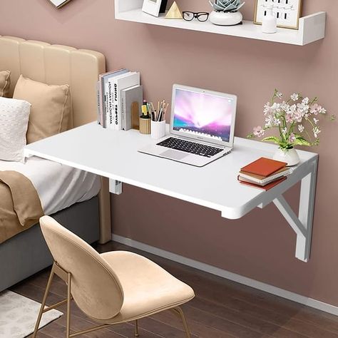 Multifunctional Wall Mounted Folding Desk Wooden Table Shelf & Workbench - Bed Bath & Beyond - 39681629 Floating Wall Desk, Small Study Table, Folding Study Table, Wall Mounted Folding Table, Fold Down Table, Study Table Designs, Wall Mounted Table, Interior Design Per La Casa, Desks For Small Spaces