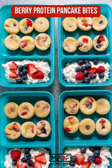 Berry Protein Pancake Bites | Meal Prep on Fleek™ Protein Fruit Muffins, Protein Mini Pancakes, Berry Protein Pancake Bites, Breakfast Meal Prep For The Week Protein, Protein Pancake Bites Muffin Tins, Meal Prep Protein Pancakes, Protein Pancake Meal Prep, Protein Packed Breakfast Meal Prep, Muffin Meal Prep