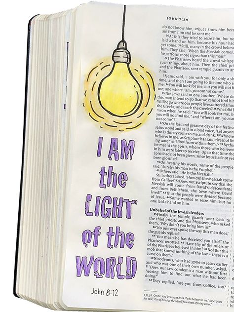 Bible Journaling: five more examples - perfectly4med: Artist at work Bible Drawings, Journaling Ideas For Beginners, Creative Bible Journaling, Bible Lettering, Bible Journaling Ideas, I Am The Light, Bible Doodles, Journal Bible Quotes, Bible Journal Notebooks