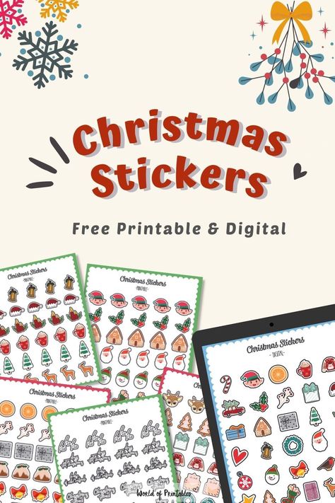 Free Printable and Digital Christmas Stickers for every need! Bring in the Christmas fun with these cute Christmas Stickers! This collection of Christmas stickers is perfect for any age and features lots of festive items such as Santa, gifts, elves, stockings, and robins! Digital Christmas Stickers, Christmas Planner Free, Cute Christmas Stickers, Christmas Wish List Template, Christmas Stickers Printable, Printable Christmas Decorations, Stickers For Planner, Clip Art Freebies, Christmas Planner Stickers