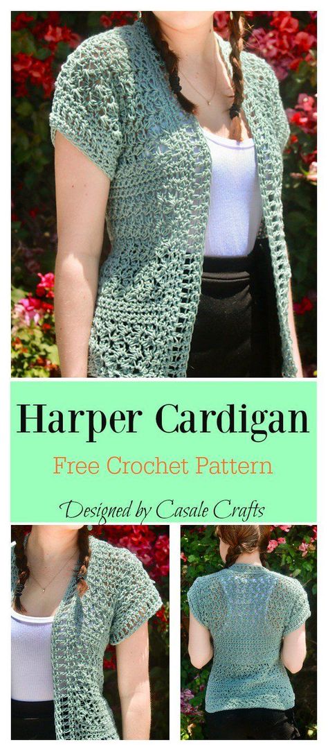 Harper Cardigan Free Crochet Pattern #freecrochetpatterns #sweater #clothing Crochet Vest Outfit, Vest Pattern Free, Crochet Cardigan Free, Crochet Jacket Pattern, Crochet Shrug Pattern, Black Crochet Dress, Crochet Sweater Pattern Free, Crochet Vest Pattern, Mode Crochet