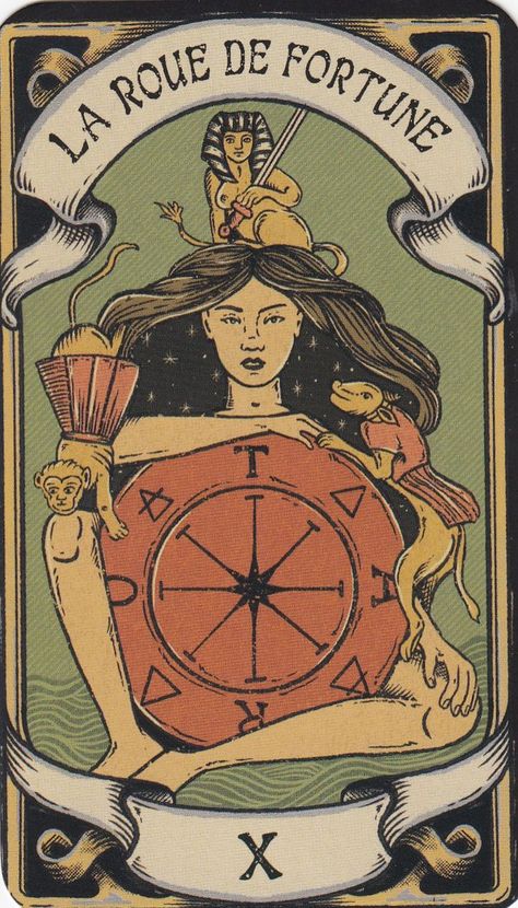 Spanish Tarot Cards, The Wheel Of Fortune Tarot, Tarot Cards Art Illustration, Hanged Man Tarot, Wheel Of Fortune Tarot, Vintage Tarot Cards, Tarot Interpretation, Online Tarot, Tarot Major Arcana