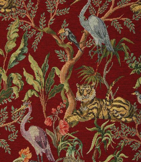 Jungle Tapestry, Red Images, Maximalist Style, Forest Tapestry, Jungle Room, Fabric Red, Tapestry Fabric, Contemporary Fabric, Curtains Blinds