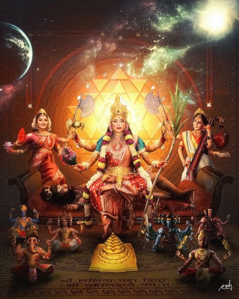 Instagram Tridevi Goddess Wallpaper, Tridevi Goddess Art, Tripura Sundari Goddesses, Tridevi Goddess, Maa Matangi, Yogini Goddess, 10 Mahavidya, 64 Yogini, Lalitha Sahasranamam