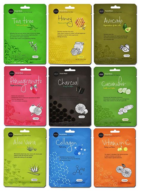 Amazon.com : Celavi Essence Facial Face Mask Paper Sheet Korea Skin Care Moisturizing 9 Pack (Mix of 9) : Beauty Korean Sheet Mask, Mask Paper, Korean Face Mask, Mask For Oily Skin, Facial Face, Honey Face Mask, Collagen Facial, Honey Face, Beauty Essence