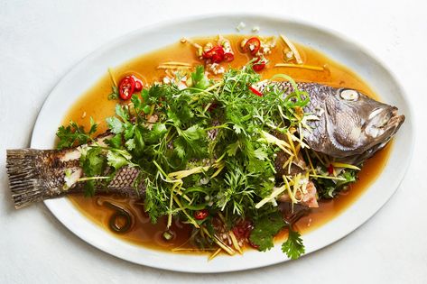 Cantonese-Style Steamed Fish Recipe - The New York Times Chinese Steamed Fish, Steamed Fish Recipes, Arctic Char, Flat Fish, Whole Fish, Steamed Fish, Salad Spinner, Fish Recipe, Nyt Cooking