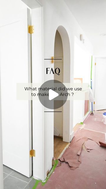 MARIAM on Instagram: "One of the most asked question about our “Secret” closet door is what material did we use to make an arch. We used vinyl baseboard to make the curve. However, if you are just doing the arch without the casing, I would highly suggest using drywall method as the planks separate from the drywall and you might get a crack. . . . #secretdoor #diyprojects #closetmakover #arch #diyarch" Diy Arch Door, Secret Closet Door, Narrow House Plans, Secret Closet, Narrow House, Secret Door, Arched Doors, Most Asked Questions, Closet Door