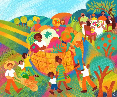 Community Farm Share on Behance Basket Illustration, Indian Farm Illustration, Farm To Table Illustration, Vegetable Market Memory Drawing, Farmer Market Illustration, Organic Farming Illustration, Vegetable Drawing, Food Medicine, Shop Illustration