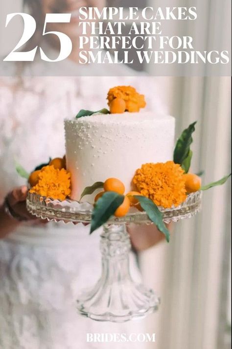 Small Wedding Cake For 20 People, Simple Wedding Cake With Fruit, Small 2 Tier Wedding Cake Simple, Individual Cakes For Wedding Tables, Elopement Wedding Cake Ideas, Simple Wedding Cake Decor, 10 Inch Round Wedding Cake, Wedding Cake For 30 People, Micro Wedding Cake Ideas