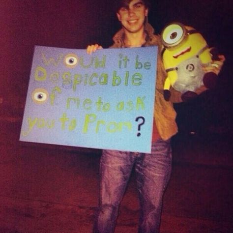 OMG despicable me Homecoming Dance Proposal, Sadies Dance, Cute Promposals, Prom Posters, College Boyfriend, Cute Prom Proposals, Asking To Prom, Dance Proposal, Sadie Hawkins