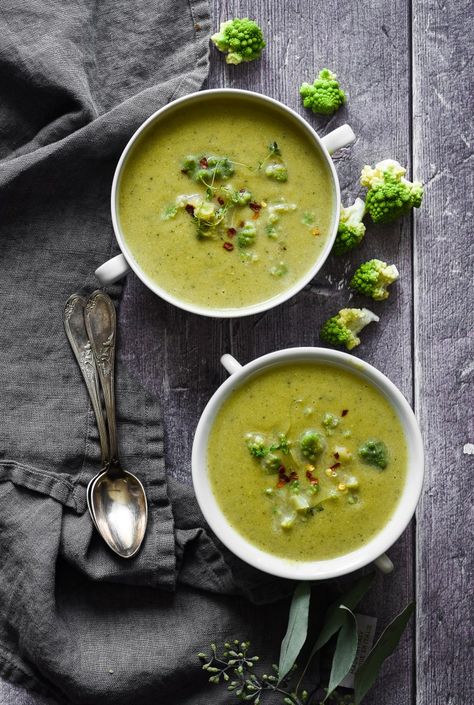 Vegan Romanesco Recipes, Broccoli Zucchini Soup, Romanesco Broccoli Recipe, Whole30 Soups, Creamed Soups, Romanesco Recipes, Romanesco Cauliflower, Romanesco Broccoli, Cheesy Broccoli Soup