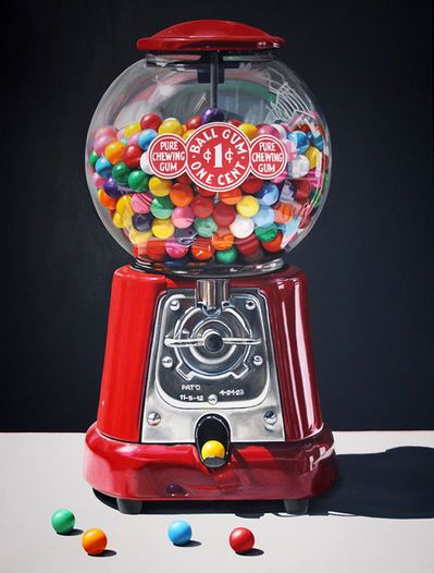 Goody Goody Gumballs!, 2018 by Daryl Gortner Daryl Gortner, Bubble Gum Machine, 강아지 그림, Realism Painting, Gumball Machine, Realism Art, Photorealism, Contemporary Art Gallery, Art Google